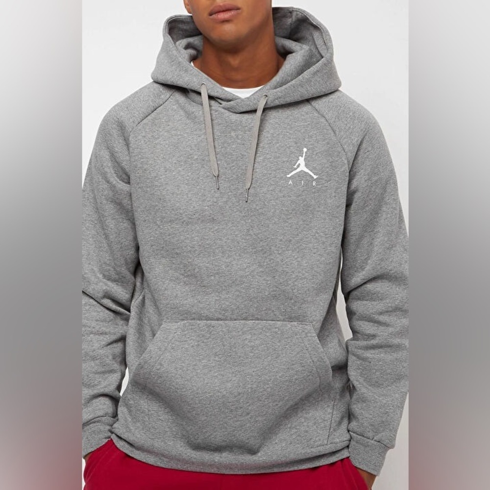Jordan Jumpman Air Fleece Pullover Hoodie Grey White Logo Large